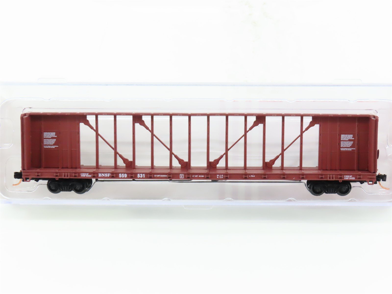N Scale Red Caboose RN-16515-6 BNSF Railway Centerbeam Flat Car #559531