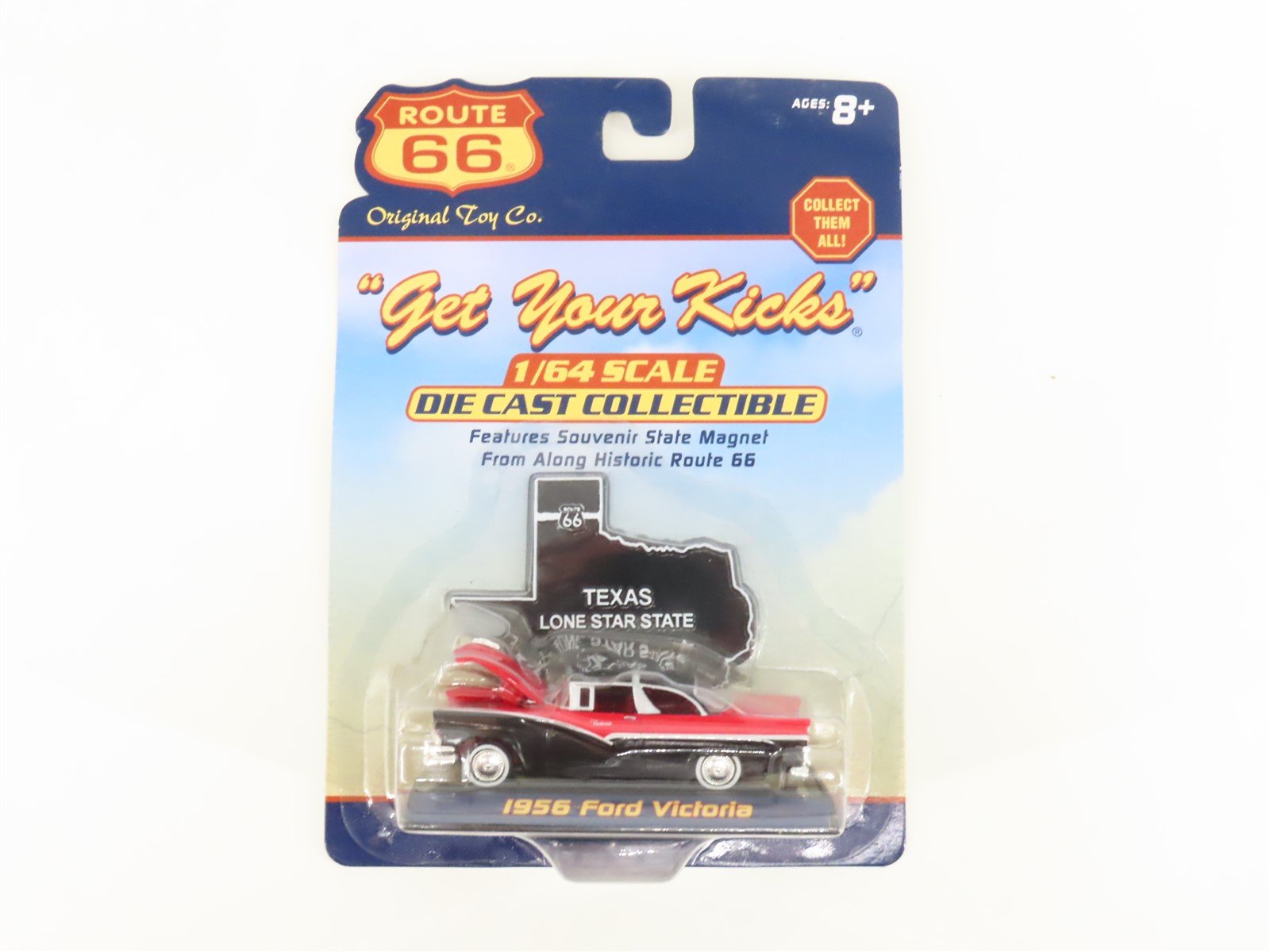 1:64 Scale Route 66 Die-Cast 1956 Ford Victoria Car w/Texas State Sign