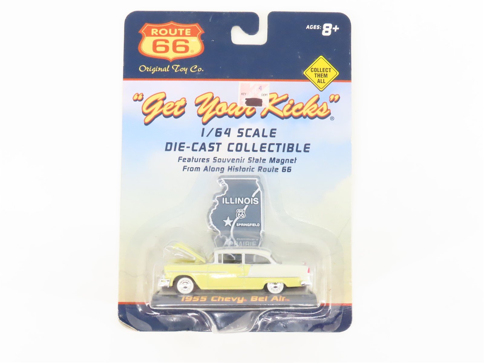 1:64 Scale Route 66 Die-Cast 1955 Chevy Bel Air Car w/Illinois Magnet