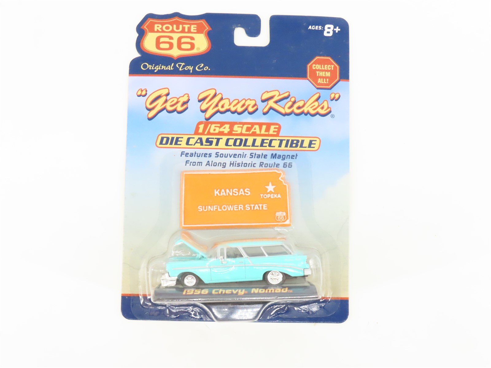 1:64 Scale Route 66 Die-Cast 1956 Chevy Nomad Car w/Kansas Magnet