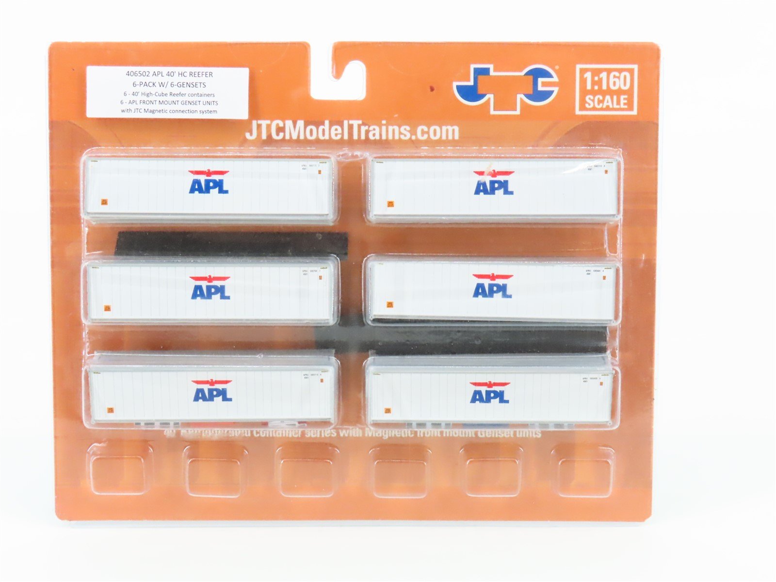N Scale JTC Model Trains 406502 APL 40' High-Cube Reefer Containers 6-Pack