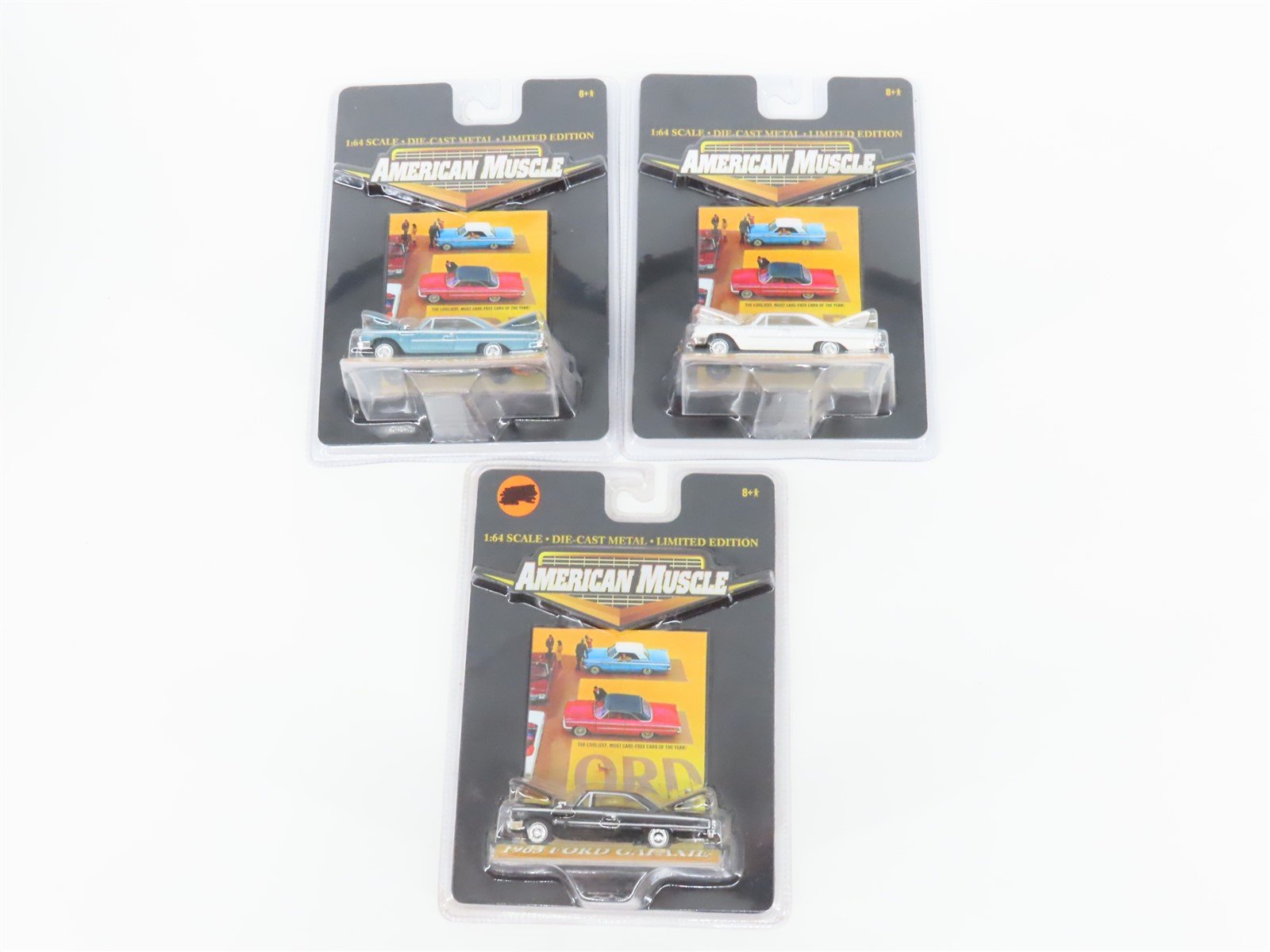 LOT of 3 1:64 Scale American Muscle Die-Cast 1963 Ford Galaxie Cars