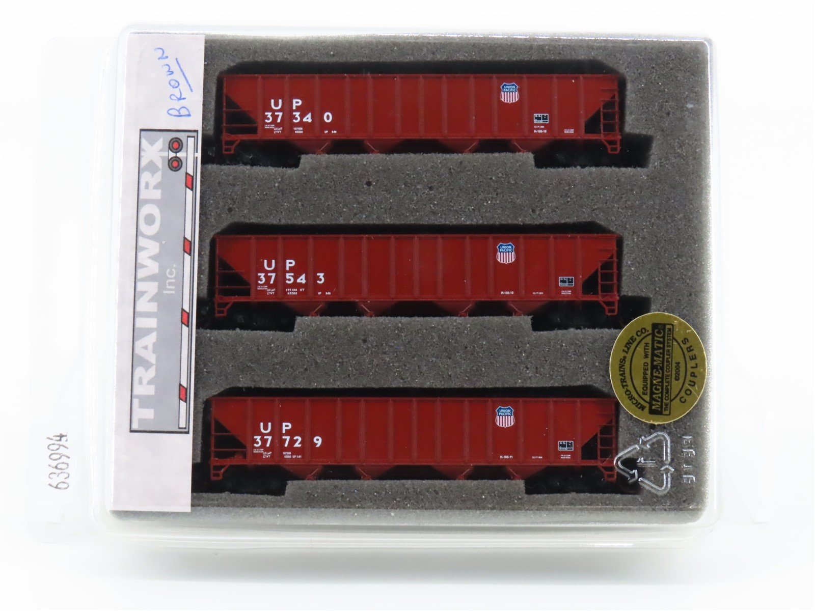 N Scale TrainWorx 24075-3 UP Union Pacific Railroad 4-Bay Open Hopper 3-Pack
