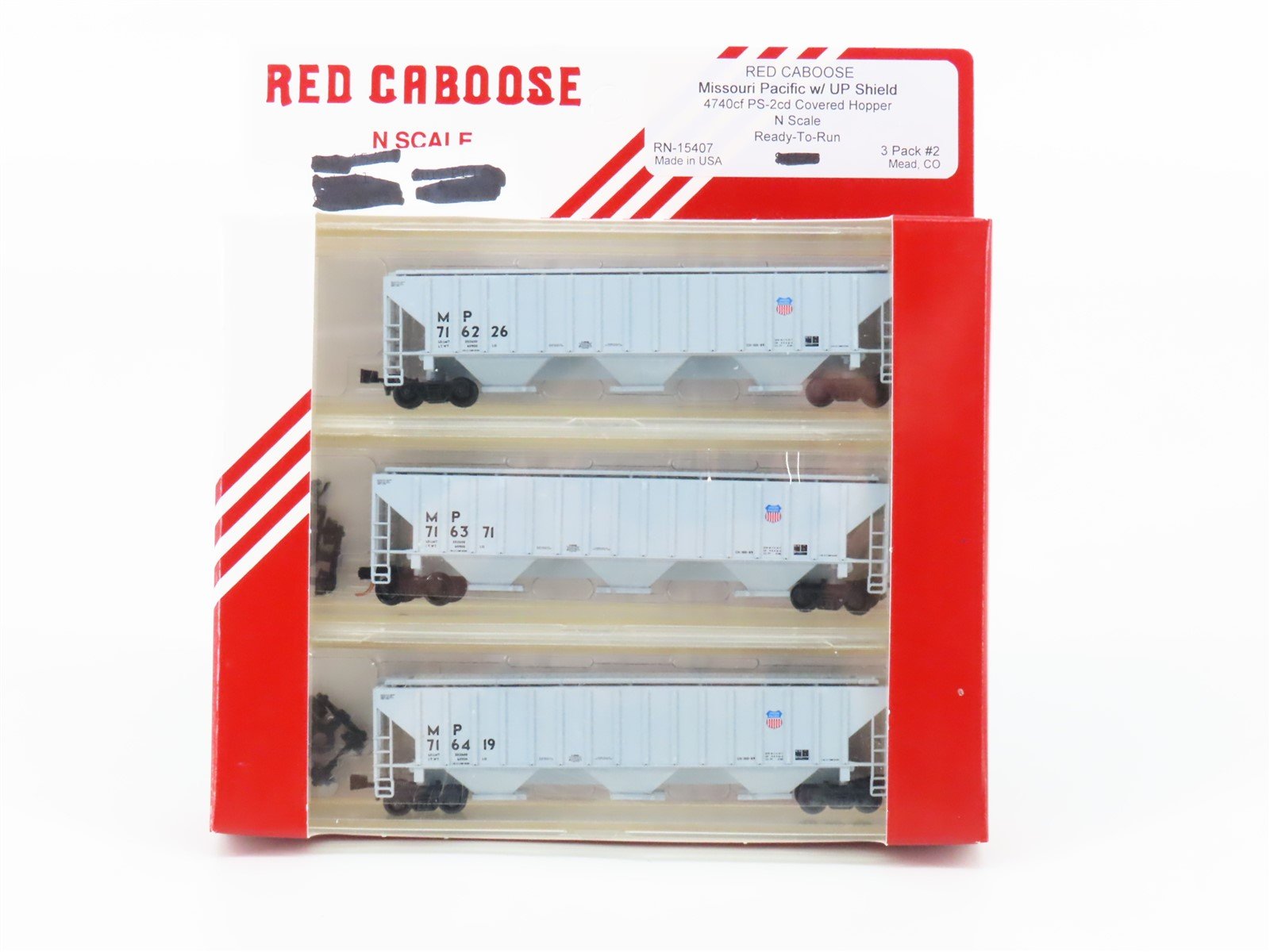 N Scale Red Caboose RN-15407 MP UP Missouri Pacific 3 Bay Covered Hopper 3 Pack