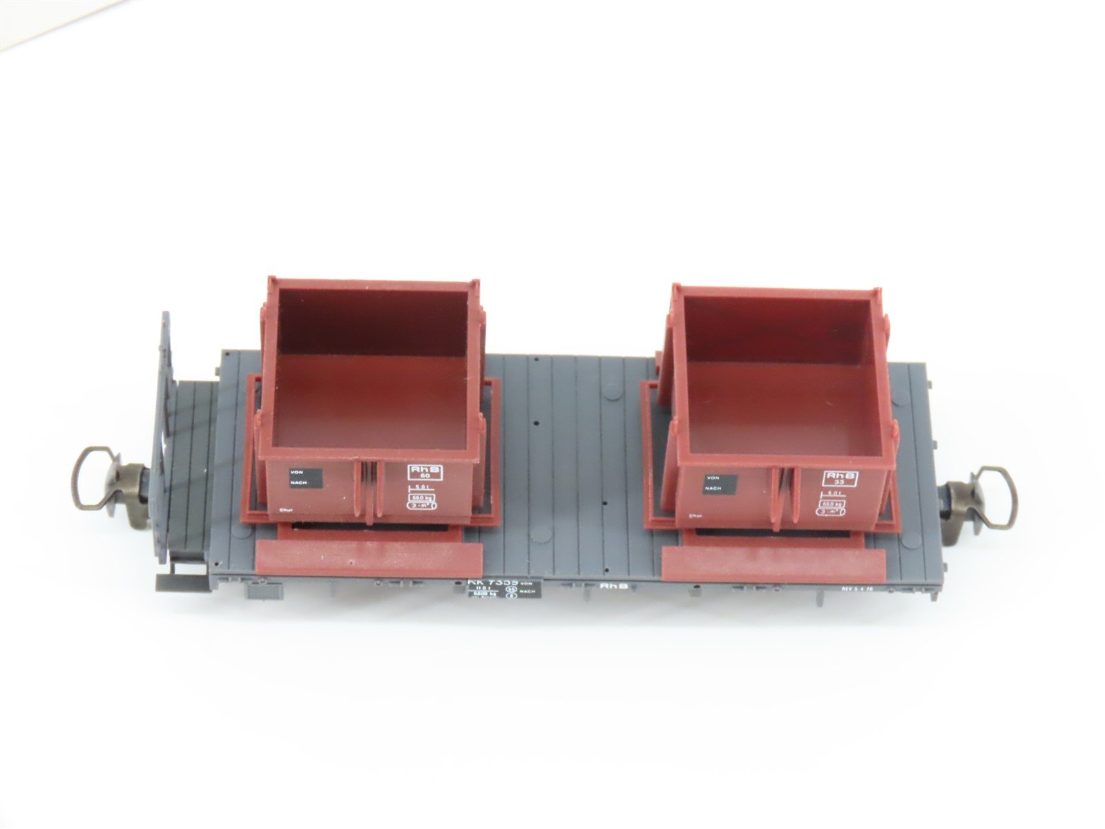 HOm Scale BEMO 7450100 RhB Rhaetian Railway Flat Cars w/ Containers 4-Unit Set