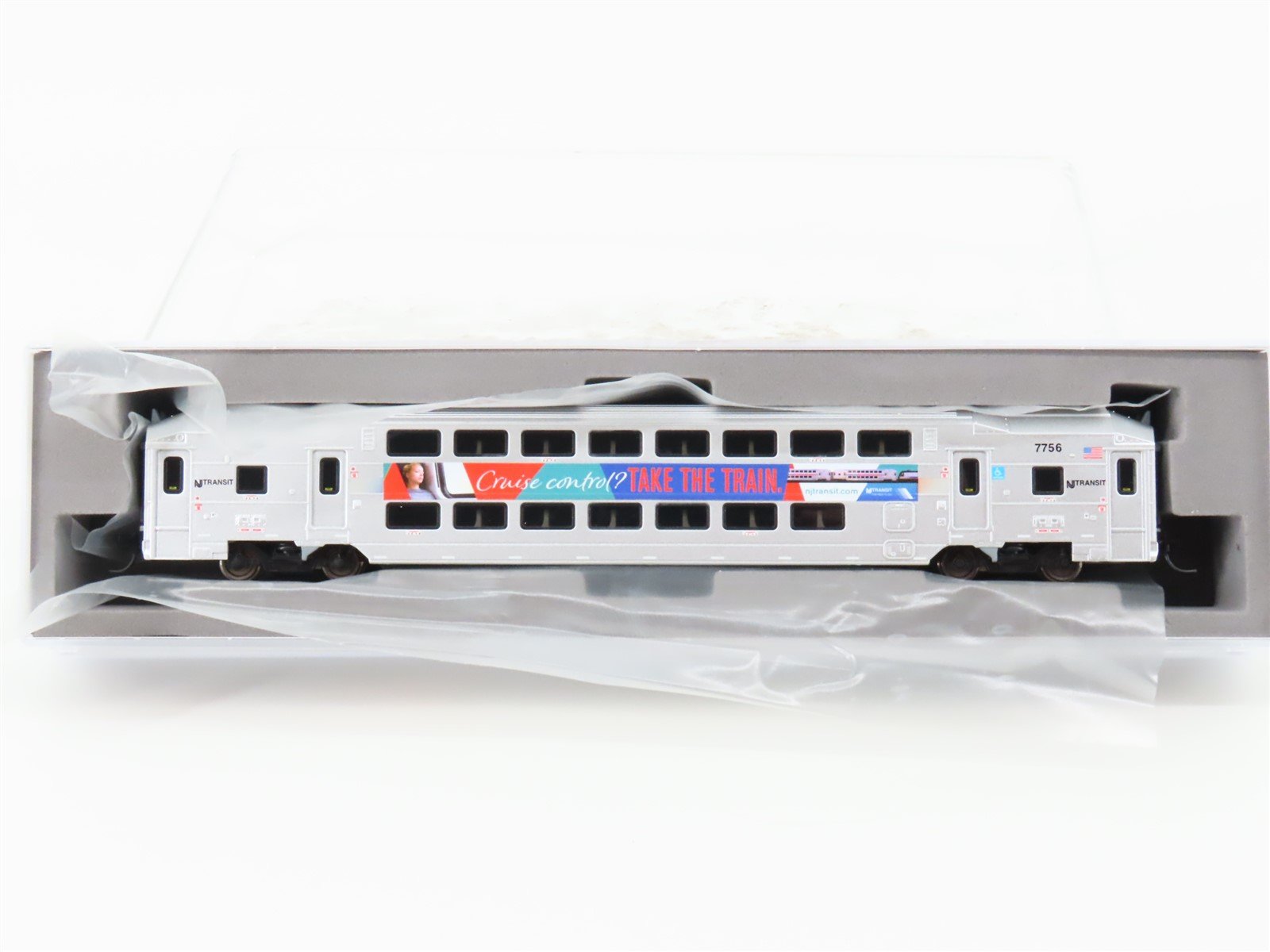 N Atlas 40004064 NJ Transit "Safety Slogan" Multilevel Trailer Passenger #7756