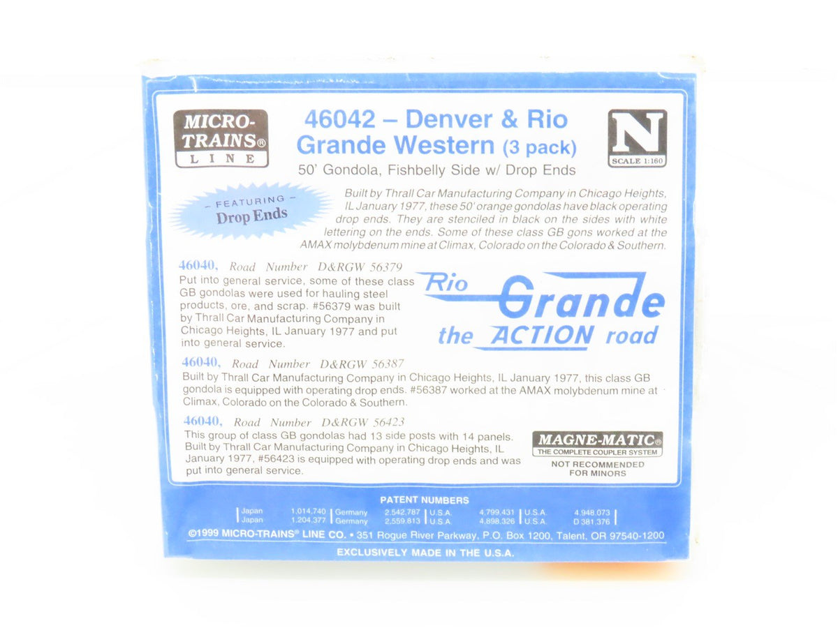 N Scale Micro-Trains MTL 46042 D&amp;RGW Rio Grande 50&#39; Gondola 3-Pack Sealed