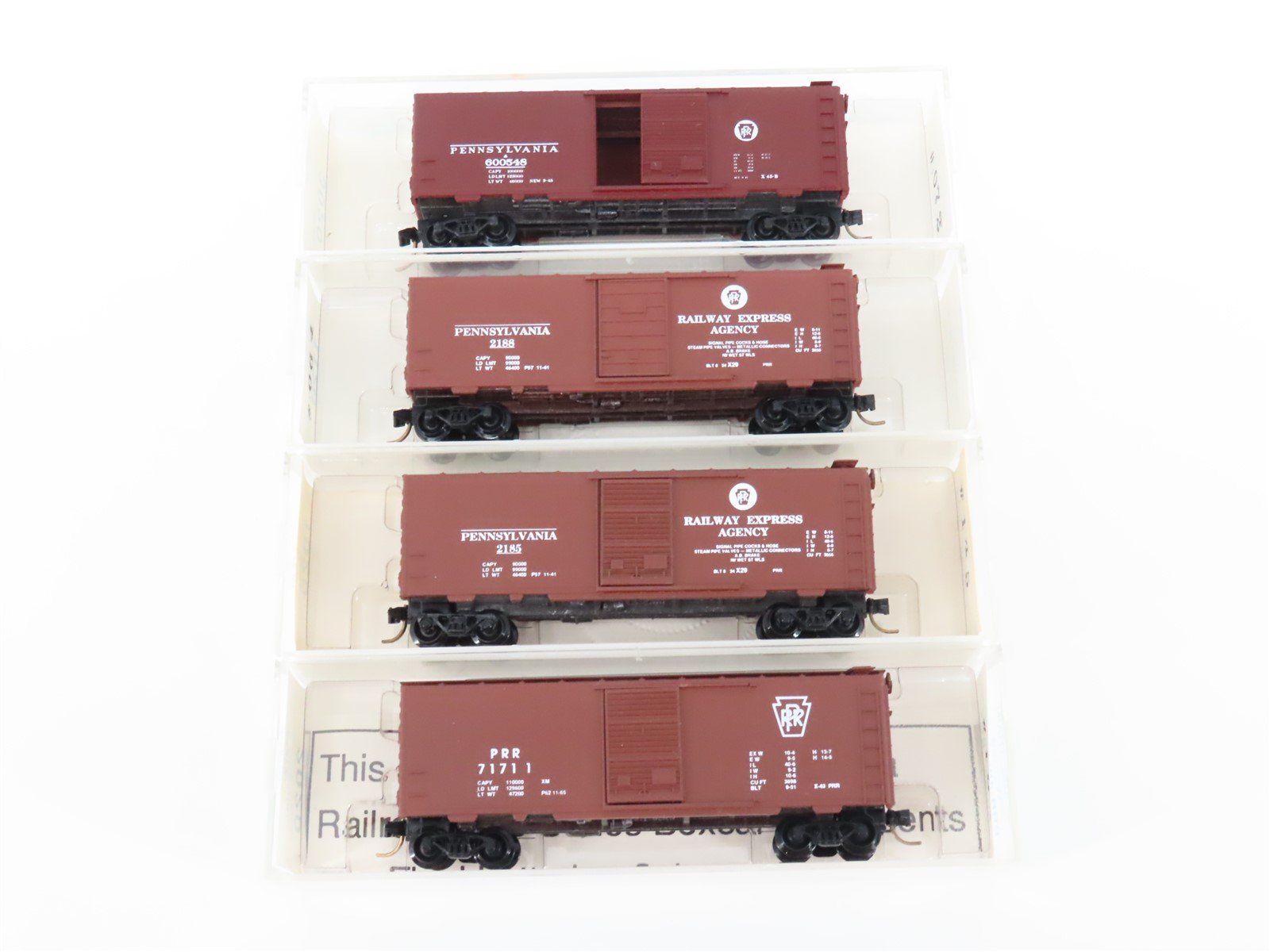 LOT of 4 N Scale Kadee Micro-Trains MTL Perrine Model Train Works PRR Box Cars