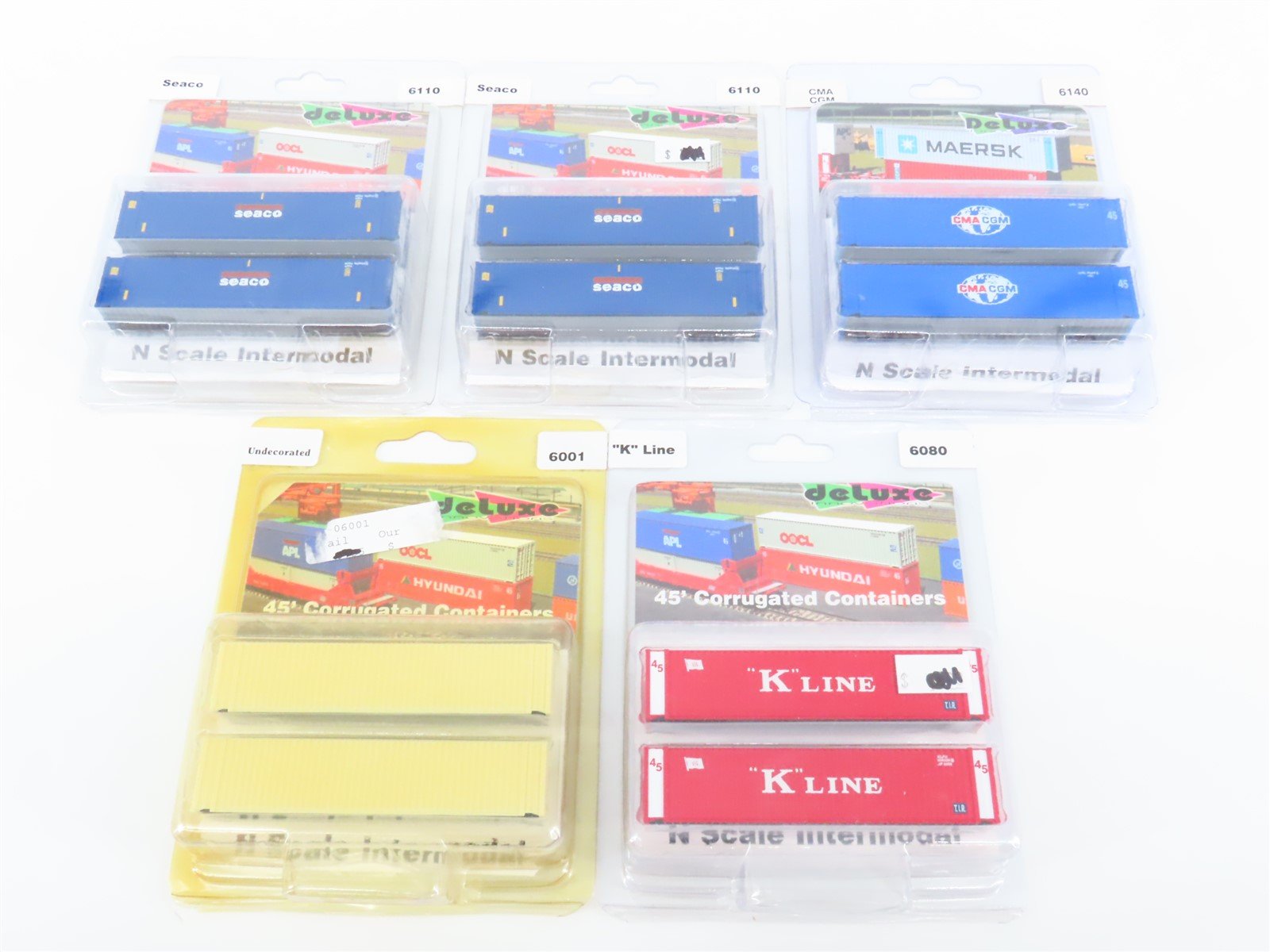 LOT of 10 N Scale Deluxe Innovations "K" Line/Seaco/CMA/Undecorated Containers