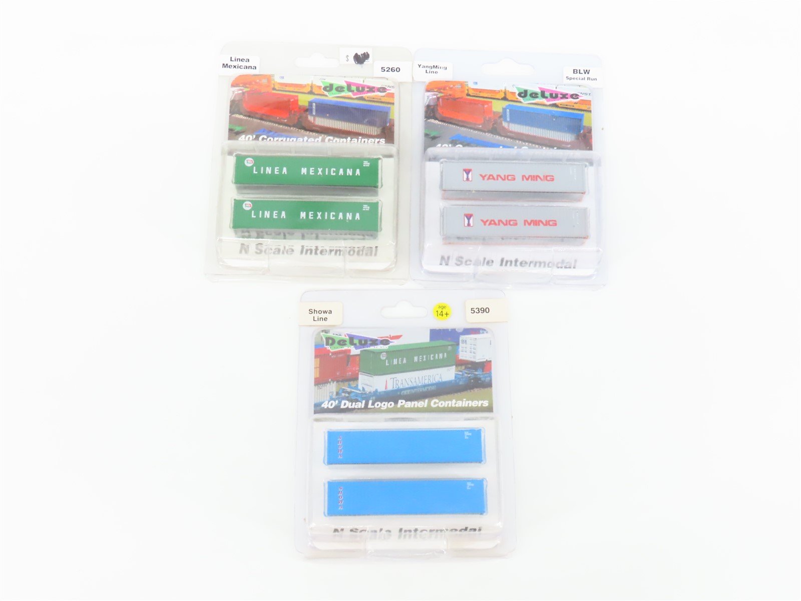 LOT of 6 N Scale Deluxe Innovations Showa/YangMing/Linea Mexicana Containers
