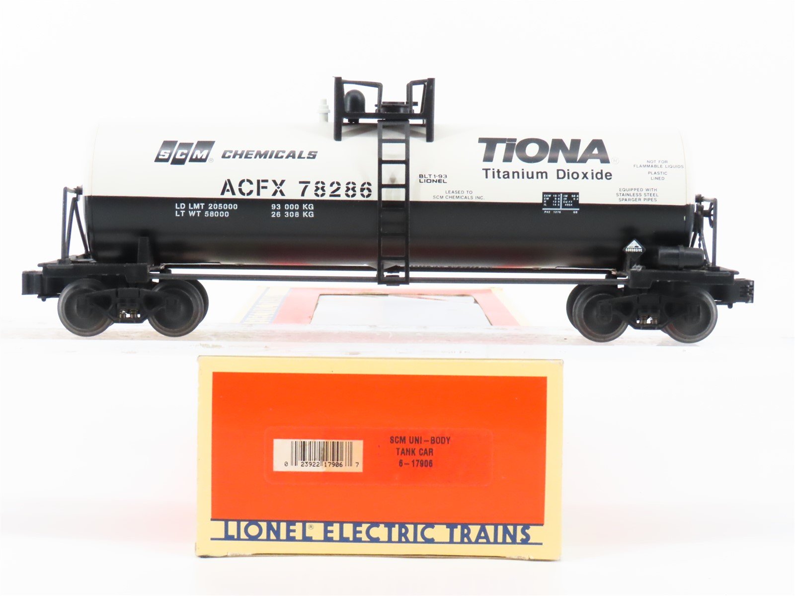 O Gauge 3-Rail Lionel 6-17906 ACFX SCM Chemicals TiONA Unibody Tank Car #6-17906