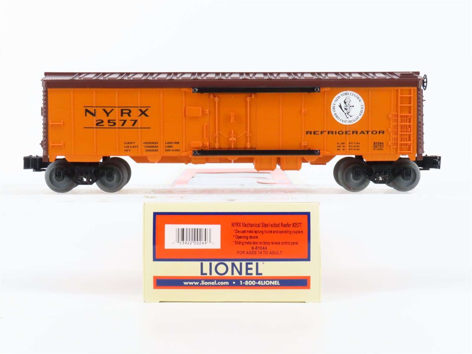 O Gauge 3-Rail Lionel 6-81044 NYRX NYC Early Bird Steel-Side Mech Reefer #2577
