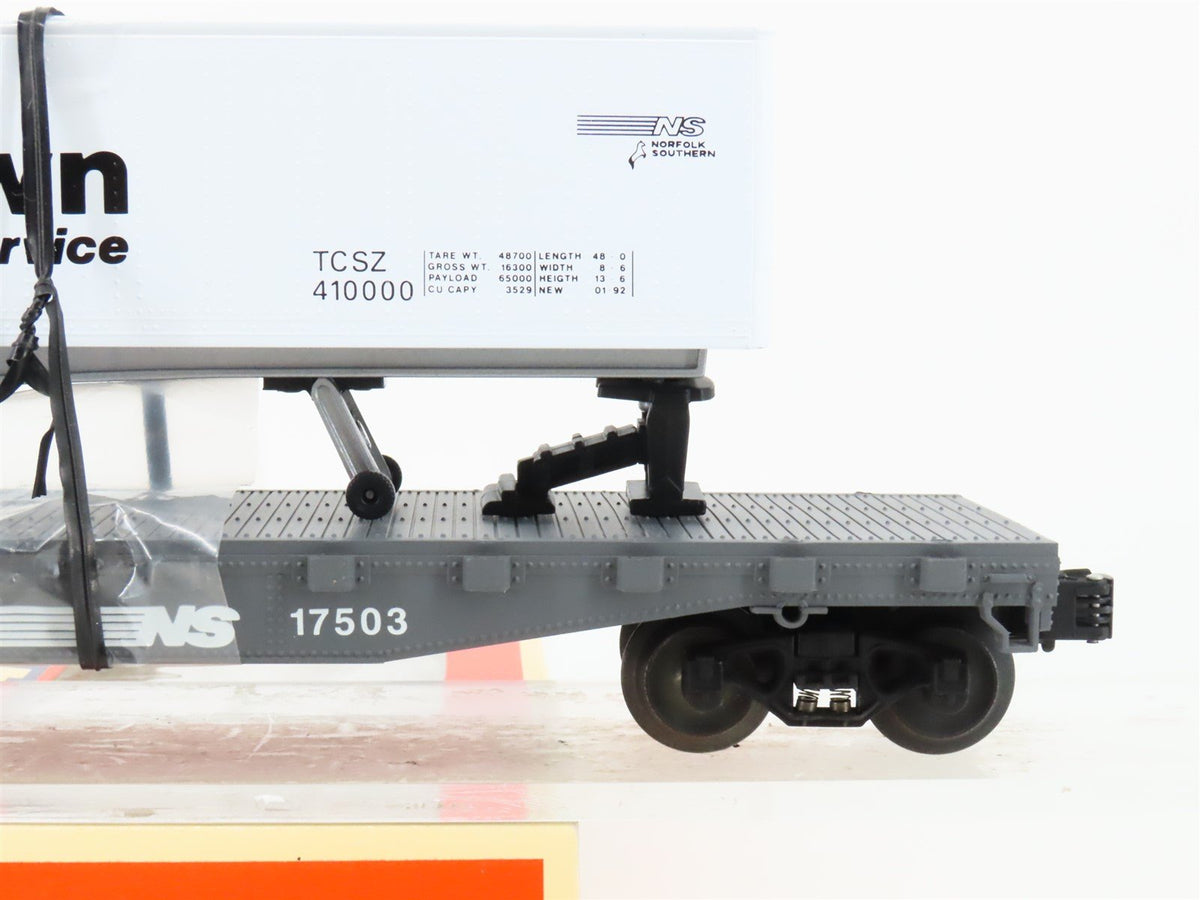 O 3-Rail Lionel 6-17503 NS Norfolk Southern 40&#39; Flat Car w/ Triple Crown Trailer