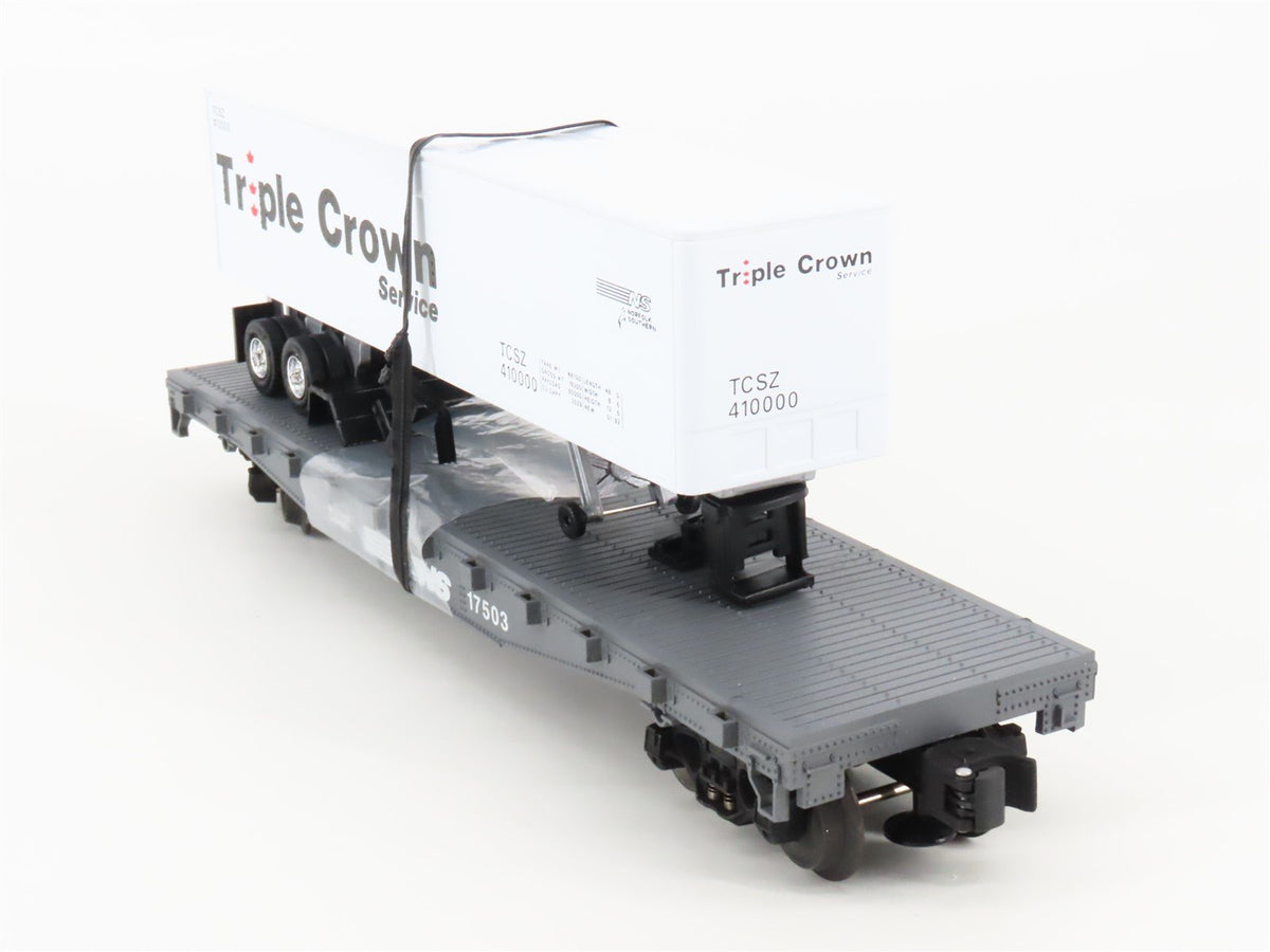 O 3-Rail Lionel 6-17503 NS Norfolk Southern 40&#39; Flat Car w/ Triple Crown Trailer