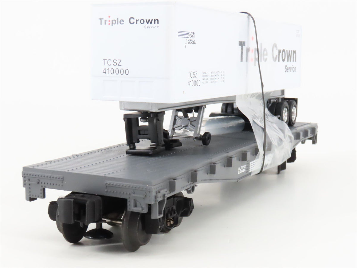O 3-Rail Lionel 6-17503 NS Norfolk Southern 40&#39; Flat Car w/ Triple Crown Trailer