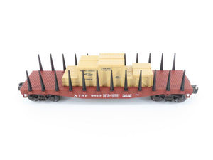 O Gauge 3-Rail Lionel ATSF Santa Fe Railroad Flat Car #9823 w/ Stakes & Load