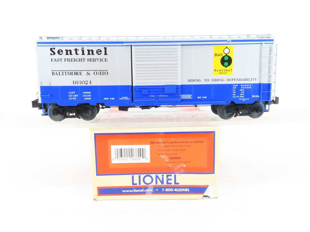 O Gauge 3-Rail Lionel 1926620 B&amp;O Sentinel Box Car #466024 w/ Freight Sounds