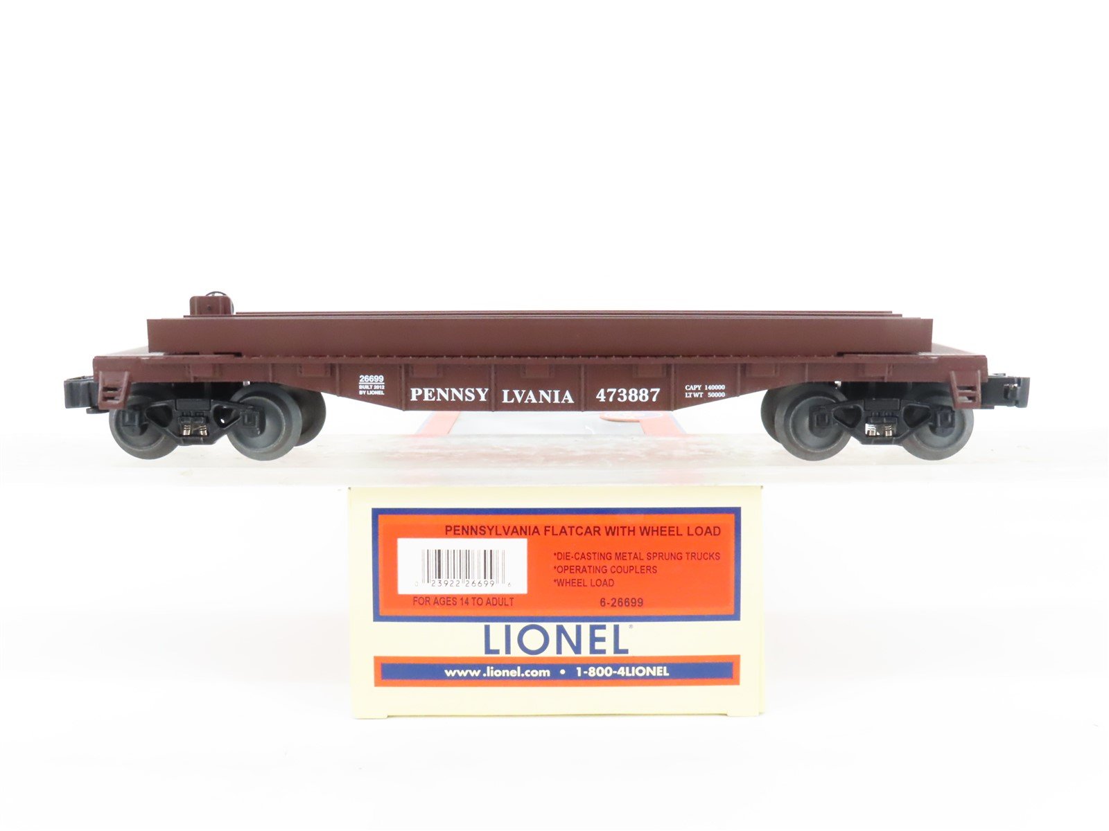 O Gauge 3-Rail Lionel 6-26699 PRR Pennsylvania Flat Car #473887 w/ Wheel Load