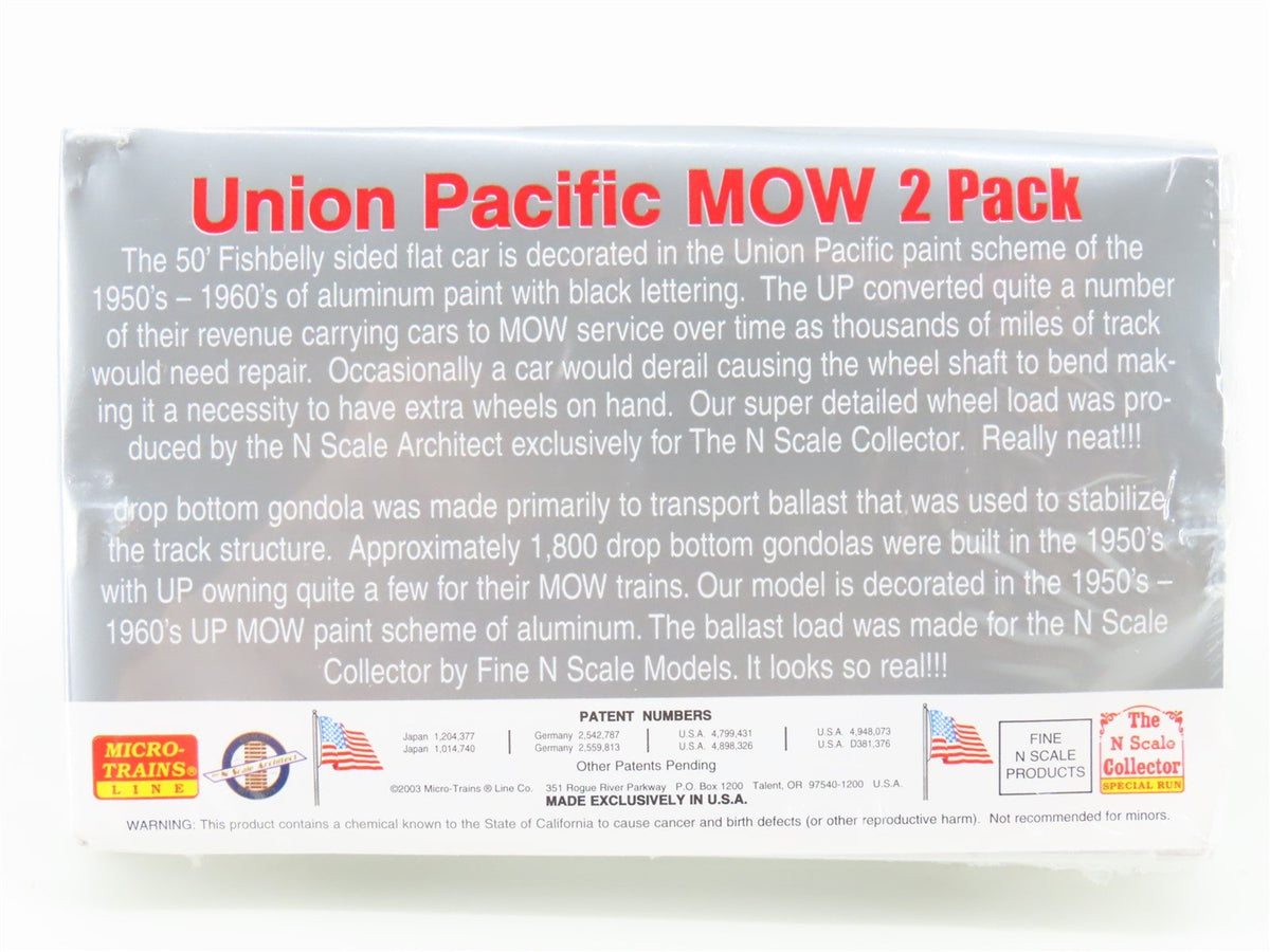 N Micro-Trains NSC 08-52 UP Union Pacific MOW Flatcar &amp; Gondola 2-Pack SEALED