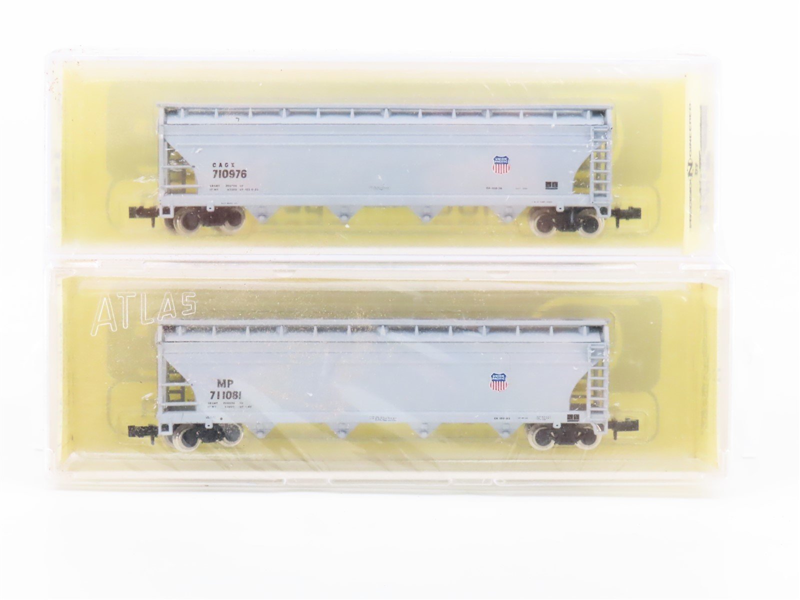 N Scale Atlas/BLW/Ak-Sar-Ben UP/CAGX/MP 4-Bay Covered Hopper Car 2-Pack SEALED
