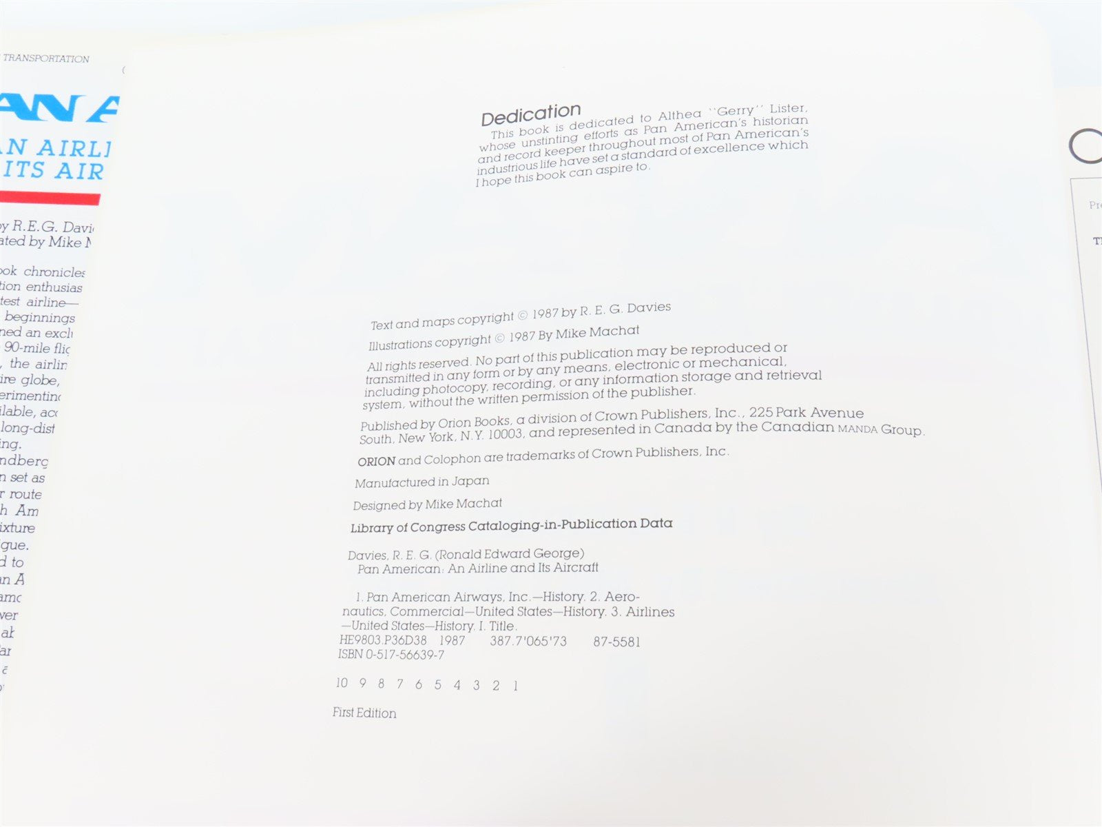 Pan Am An Airline and Its Aircraft by R.E.G. Davies ©1987 HC Book