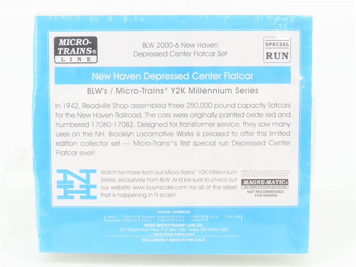 N Micro-Trains MTL BLW 2000-6 NH New Haven Depressed Center Flat Car 3-Pk Sealed