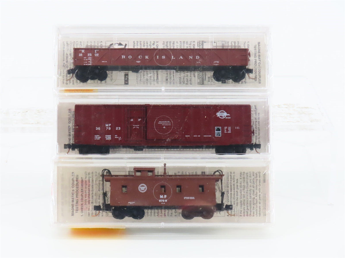 N Scale Micro-Trains MTL 19897 RI/MP Gondola, Box Car, &amp; Caboose 3-Pack Sealed