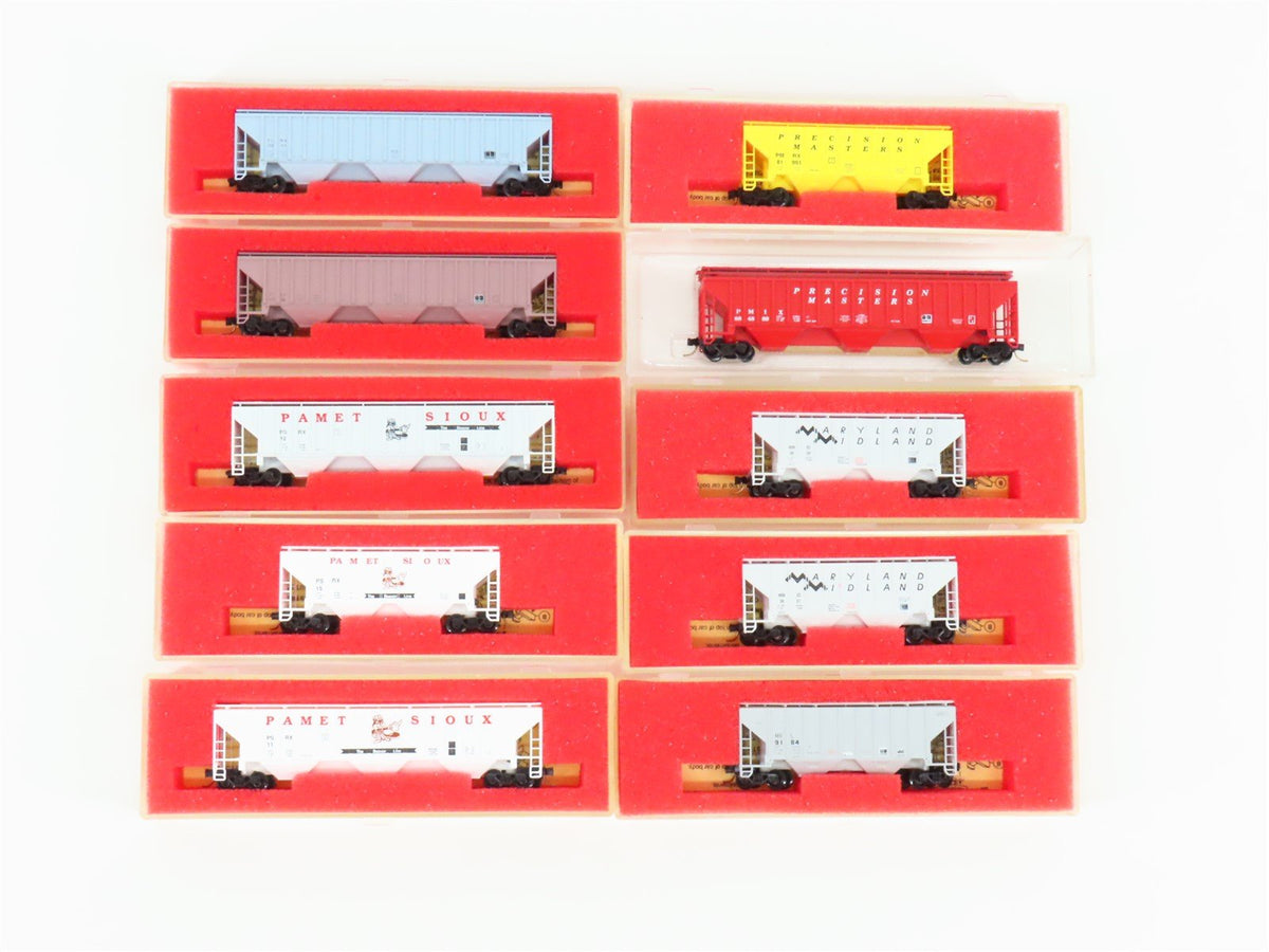 LOT of 10 N Scale Precision Masters MM/MRL/PSRX/PMRX 2 &amp; 3-Bay Hopper Cars