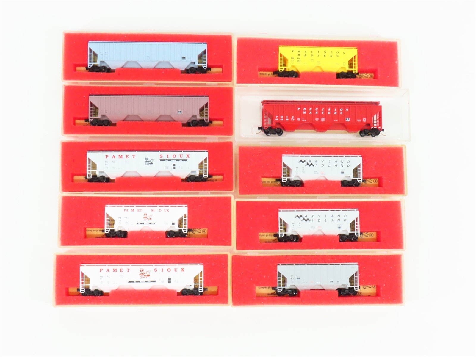 LOT of 10 N Scale Precision Masters MM/MRL/PSRX/PMRX 2 & 3-Bay Hopper Cars