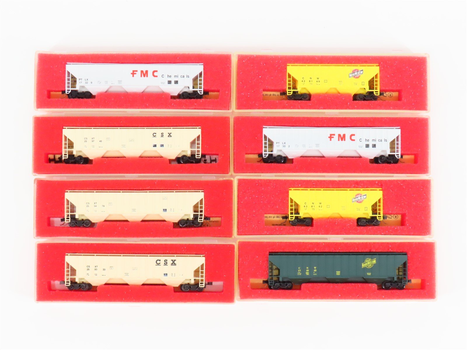 LOT of 8 N Scale Precision Masters CNW/FMC/CSX 2 & 3-Bay Hopper Cars