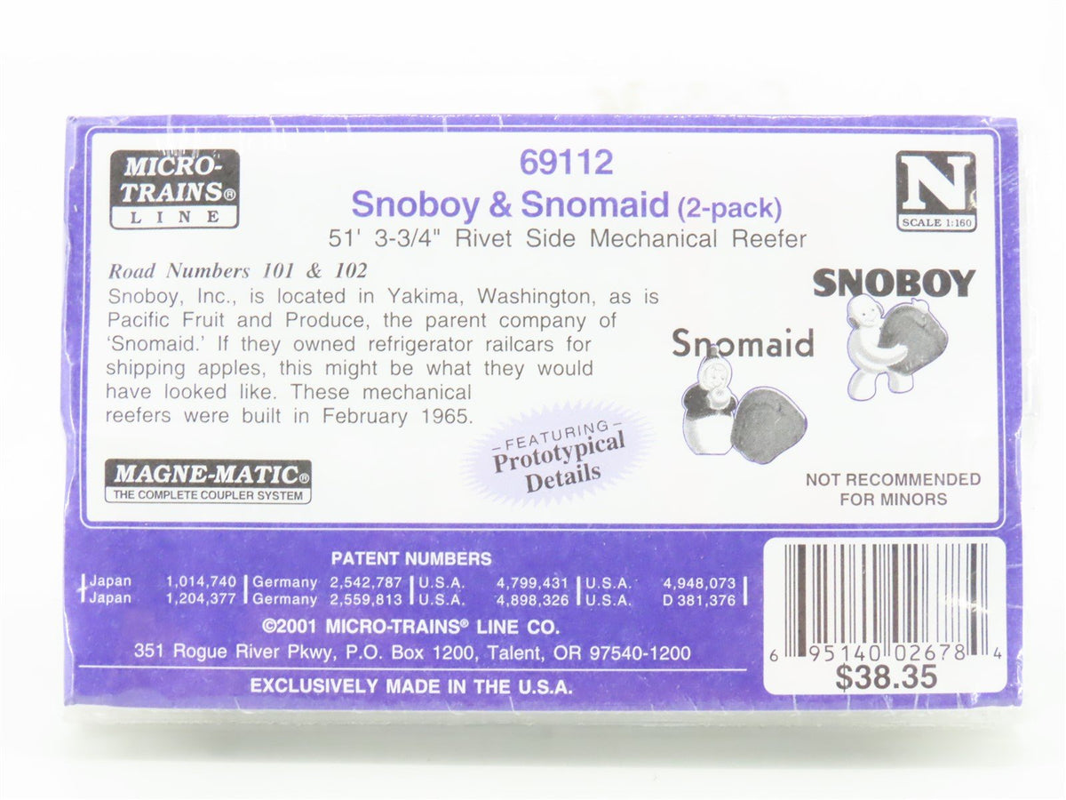 N Scale Micro-Trains MTL 69112 Snoboy &amp; Snomaid Mechanical Reefer 2-Pack Sealed