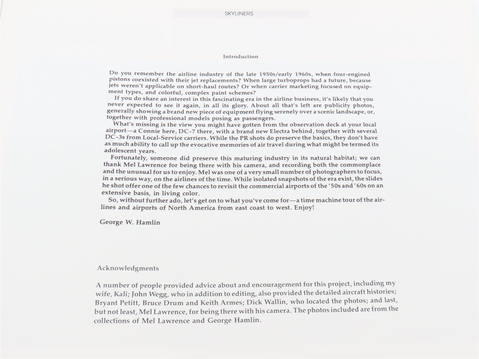 Skyliners Volume One, North America by George W. Hamlin ©1991 HC Book