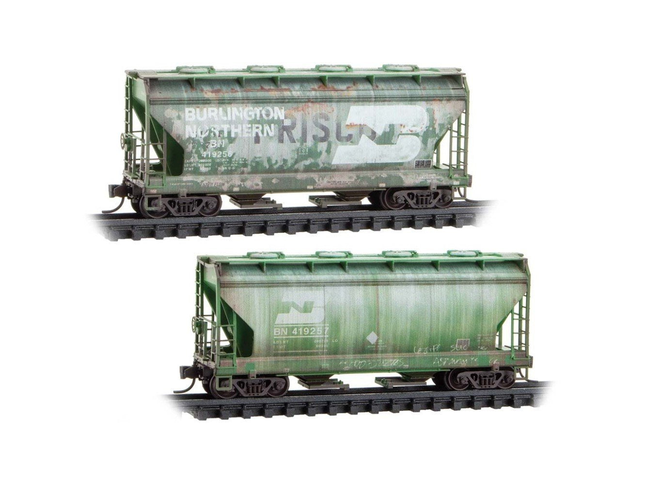N Micro-Trains MTL 98305095 BN/ex-SLSF 2-Bay Covered Hoppers 2-Pack w/ Graffiti
