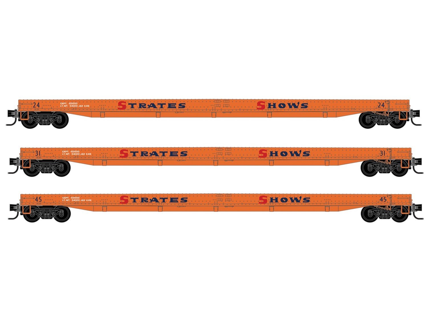 N Micro-Trains MTL 98302269 Strates Shows 70' Warren Circus Flat Cars 3-Pack