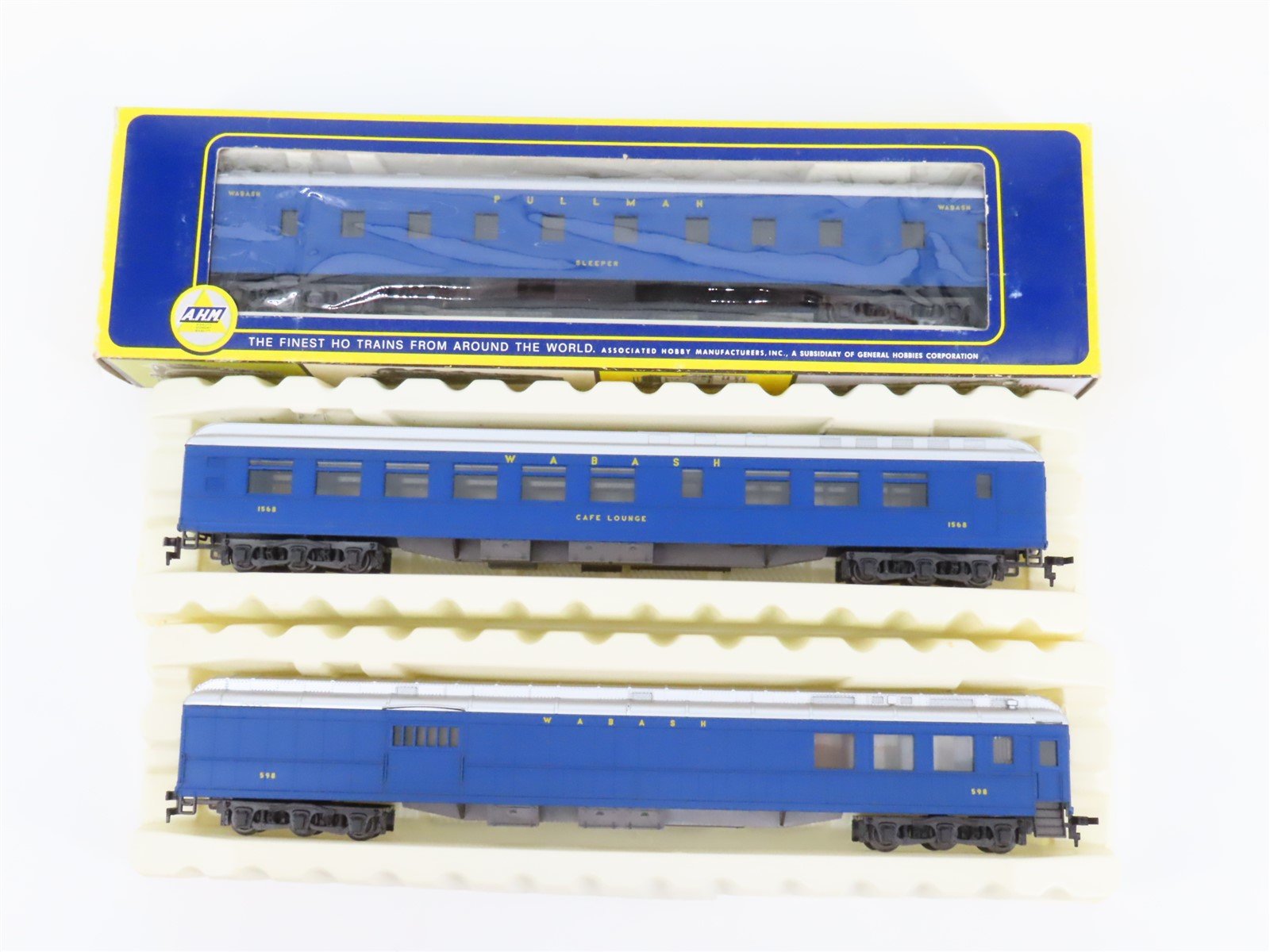 LOT of 3 HO AHM/Rivarossi WAB Wabash Combine/Sleeper/Lounge Passenger Cars