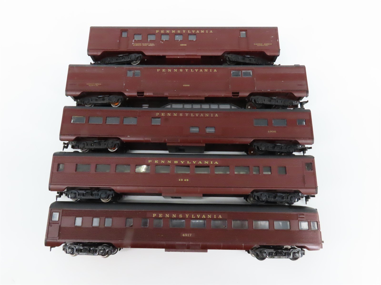 LOT of 5 HO Scale Athearn PRR Pennsylvania Obs/Dome/Baggage Passenger Cars