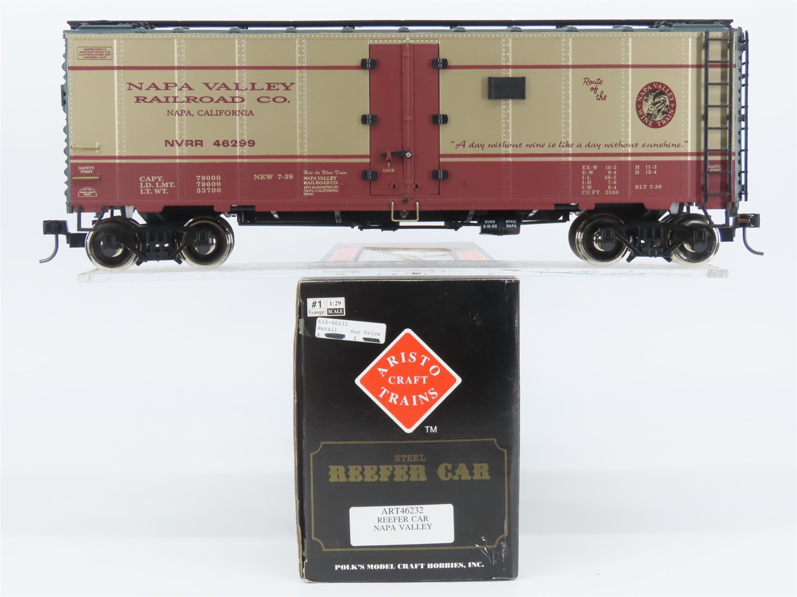 G Scale Aristocraft ART-46232 NVRR Napa Valley Wine Train Reefer Car #46210