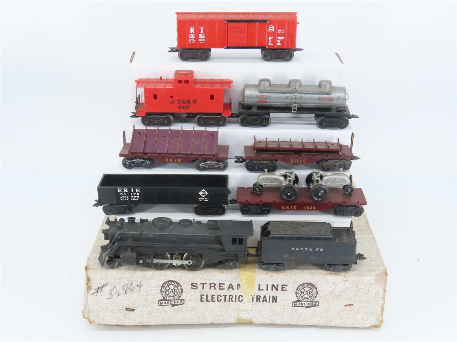 O Gauge 3-Rail Louis Marx Streamline ATSF Santa Fe Steam Loco Set w/ Cars