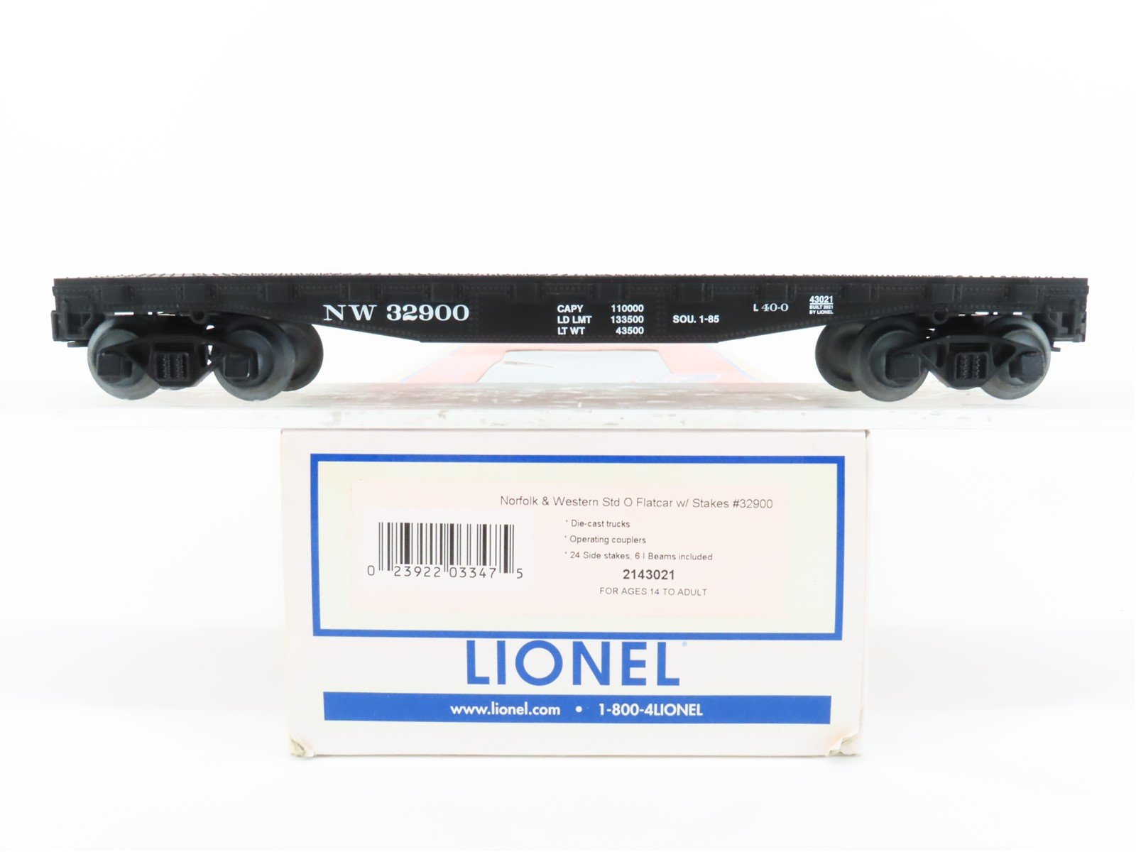 O Gauge 3-Rail Lionel 2143021 N&W Norfolk & Western Flat Car w/ Stakes #32900