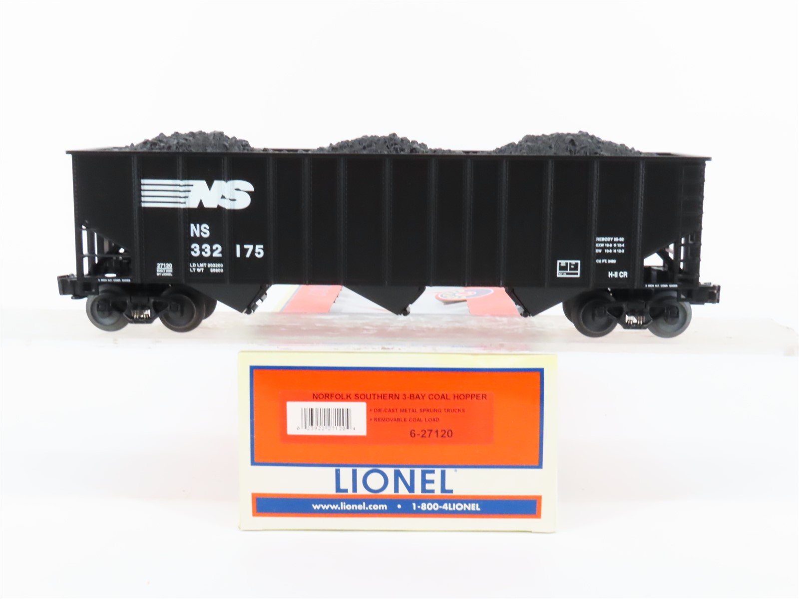 O Gauge 3-Rail Lionel 6-27120 NS Norfolk Southern 3-Bay Hopper w/ Load #332175