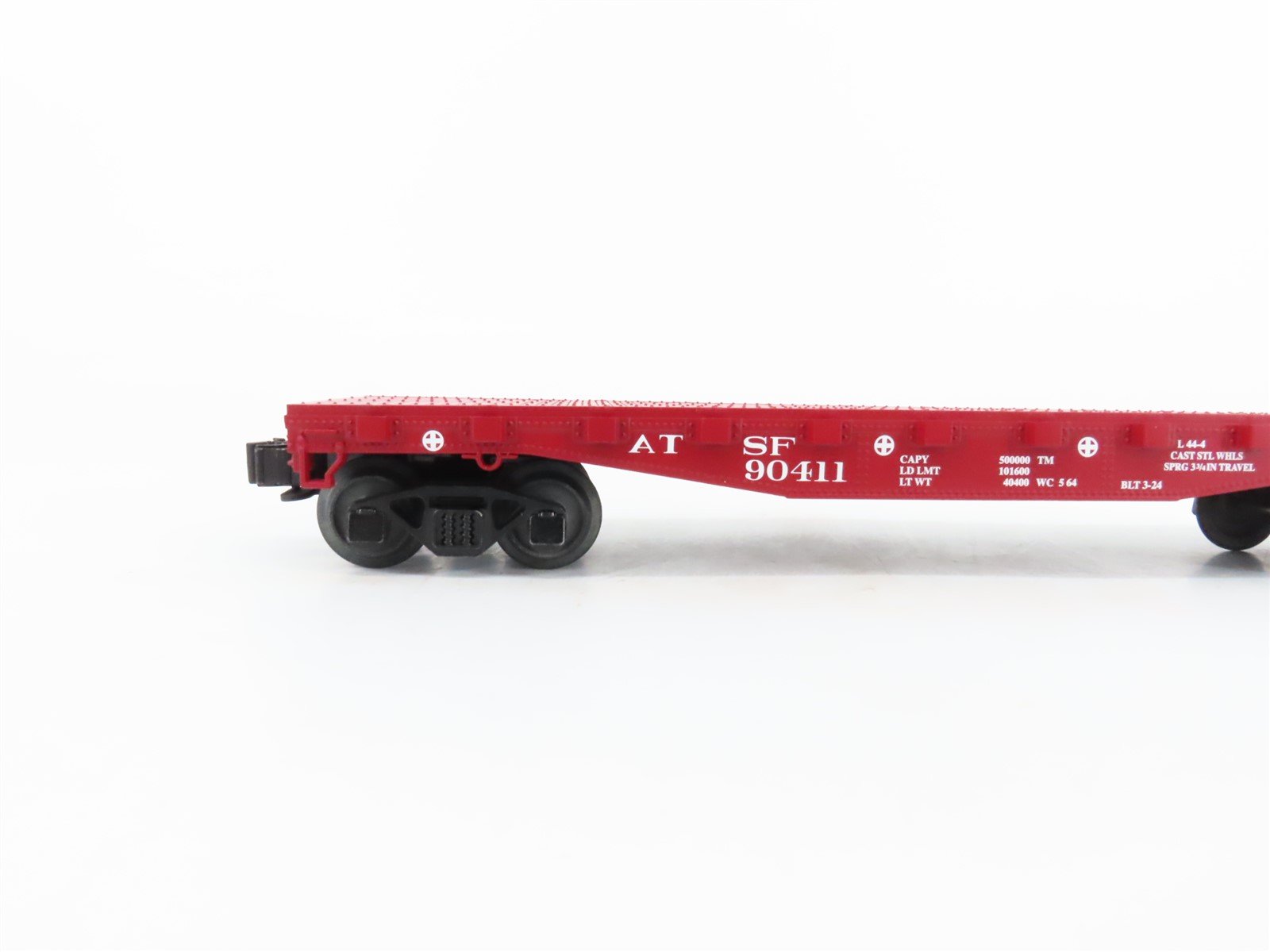 O Gauge 3-Rail Lionel 2143012 ATSF Santa Fe Flat Car w/ Stakes & I Beams #90411