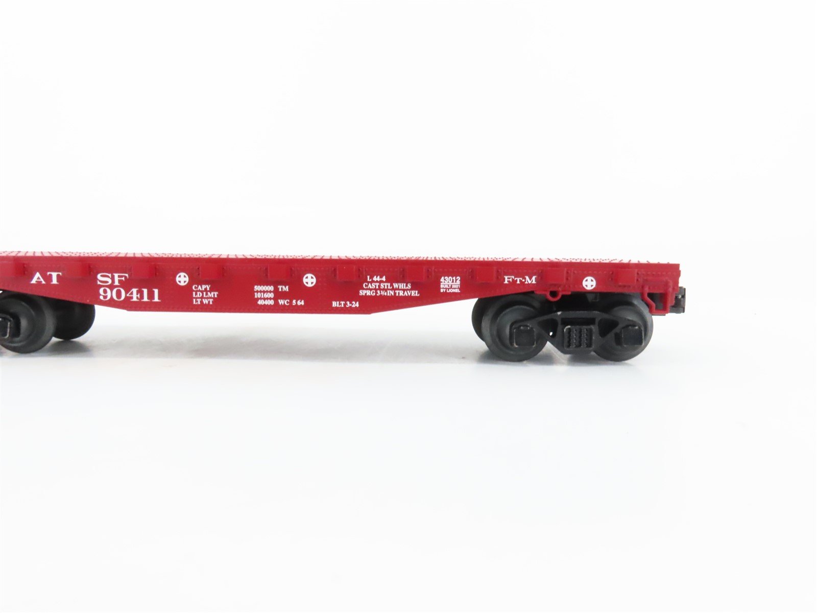 O Gauge 3-Rail Lionel 2143012 ATSF Santa Fe Flat Car w/ Stakes & I Beams #90411