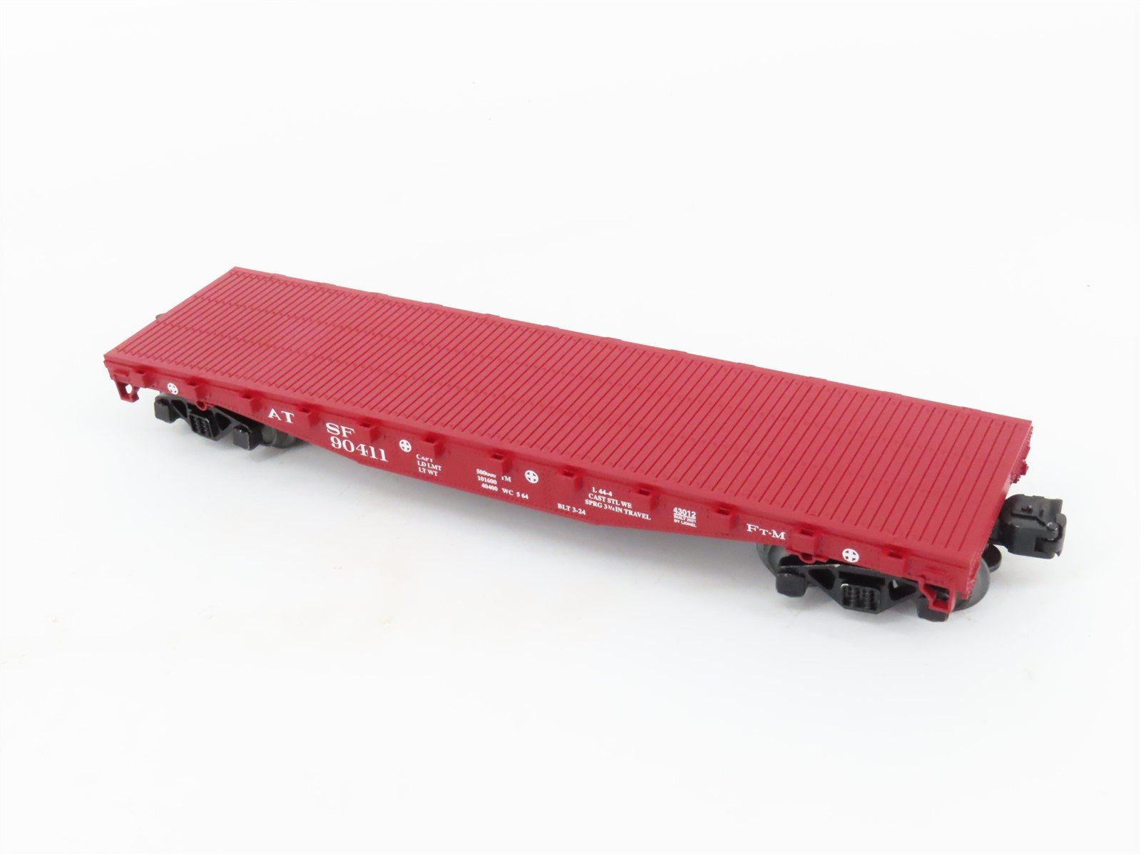 O Gauge 3-Rail Lionel 2143012 ATSF Santa Fe Flat Car w/ Stakes & I Beams #90411