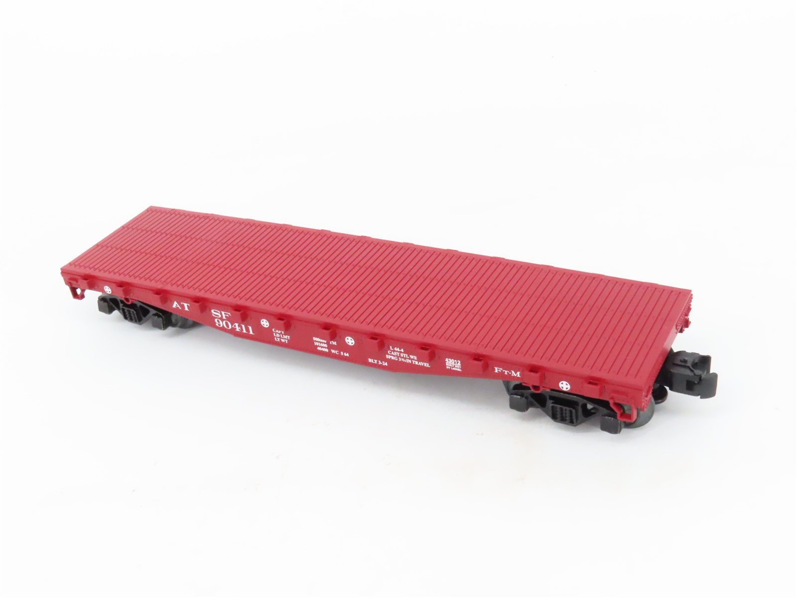 O Gauge 3-Rail Lionel 2143012 ATSF Santa Fe Flat Car w/ Stakes & I Beams #90411