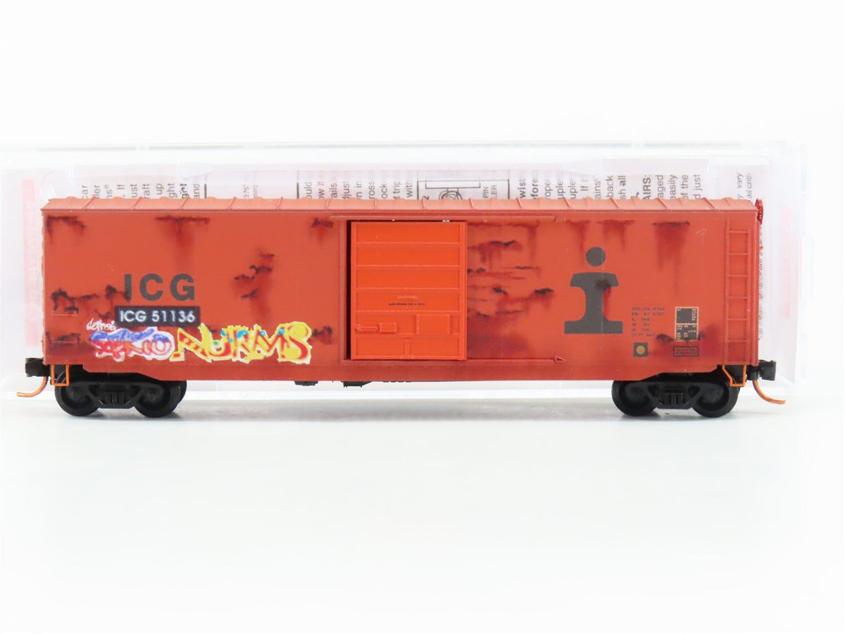 N Scale Micro-Trains MTL 07744120 ICG 50&#39; Boxcar #51136 Weathered &amp; Graffiti