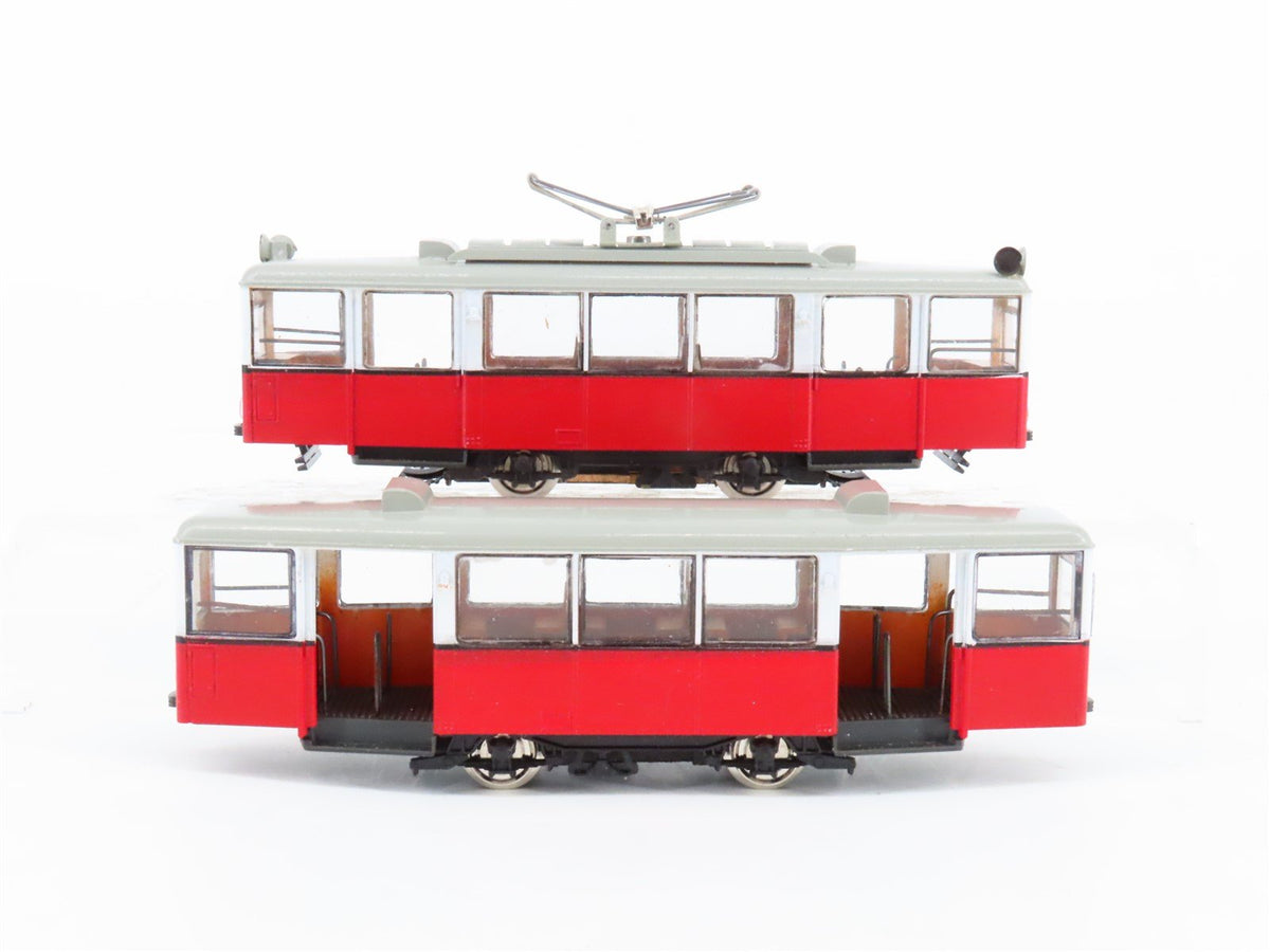 HO Scale Liliput 19000 Unlettered Red European Electric Trolley &amp; Trailer Set
