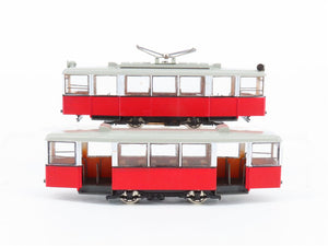 HO Scale Liliput 19000 Unlettered Red European Electric Trolley & Trailer Set