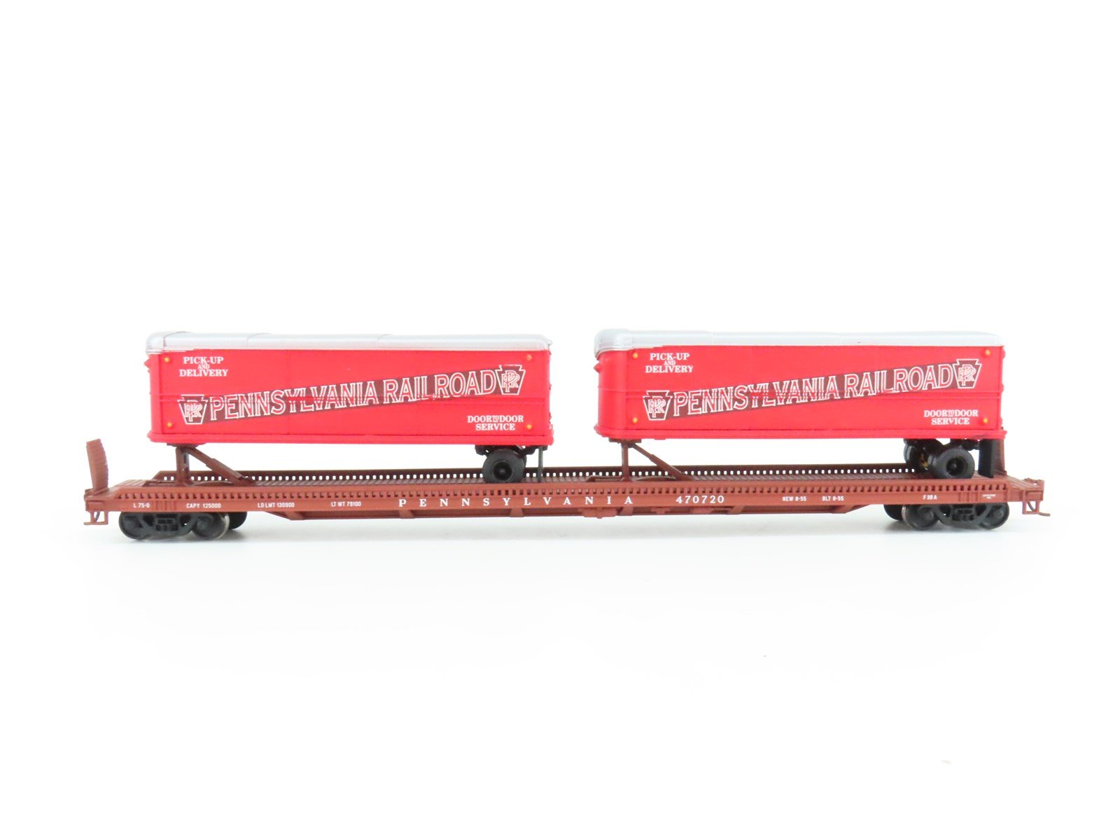 HO Scale Custom PRR Pennsylvania TOFC Flat Car #470720 w/ Custom Trailer Load