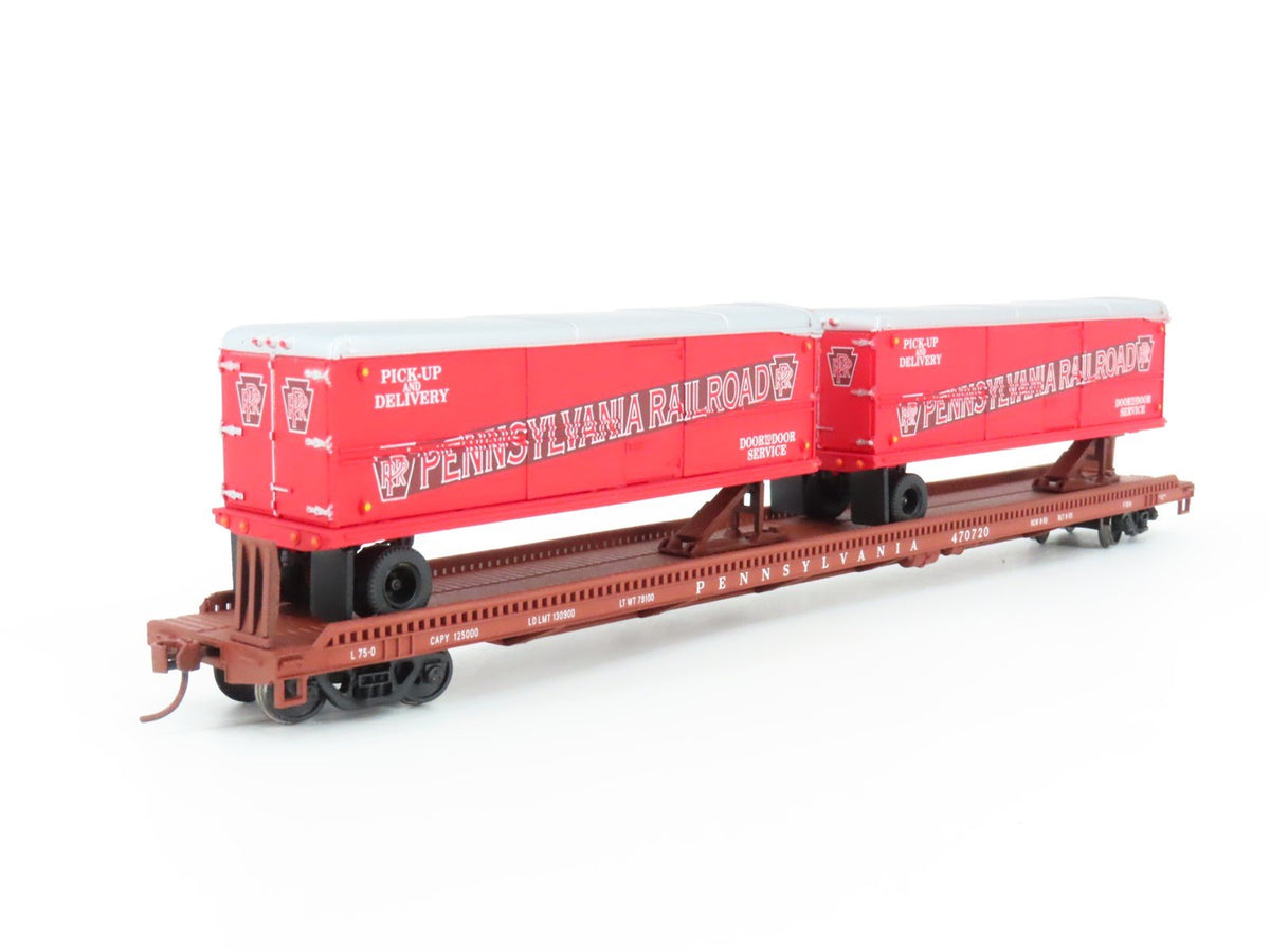 HO Scale Custom PRR Pennsylvania TOFC Flat Car #470720 w/ Custom Trailer Load