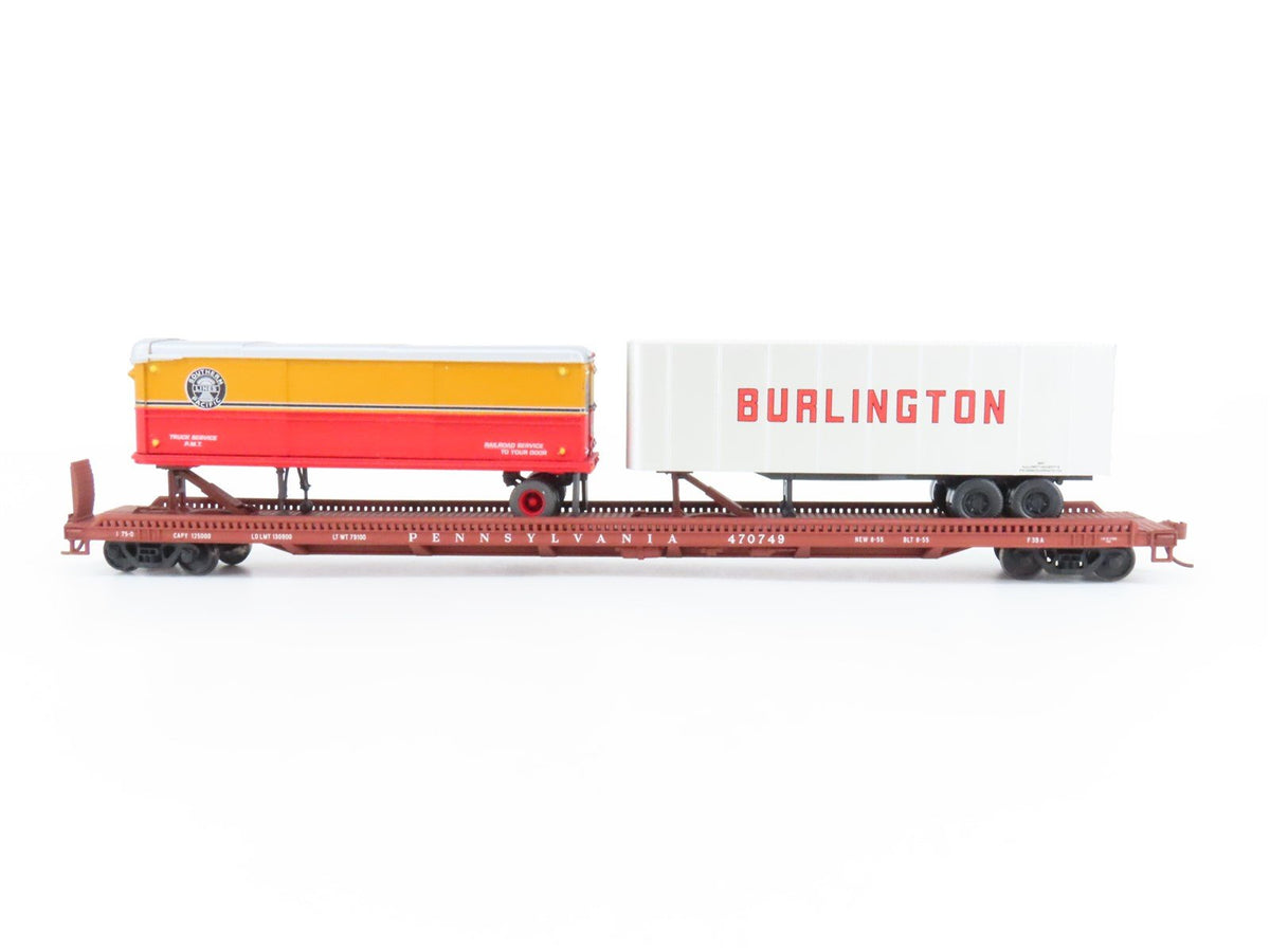 HO Scale Custom PRR Pennsylvania TOFC Flat Car #470749 w/ Custom Trailer Load